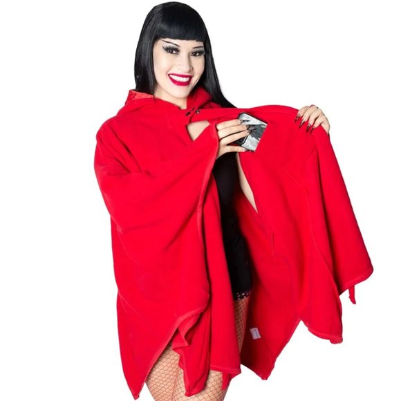 Black Web Hooded Cape Bat Wing Fleece 2 Sizes NWT S-XL 2XL-4XL - Picture 8 of 8